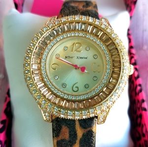 Betsey Johnson Diamond Leather Leopard Watch